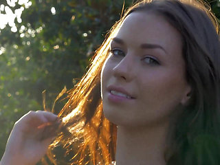 Nasty cute young girl loves to masturbate outdoor