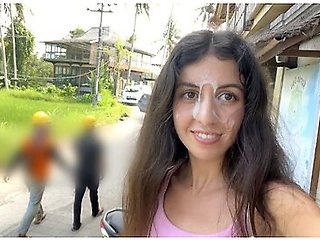 Katty West - Cute Girl Eating Burger With Cum On Her Face In Public Cafe