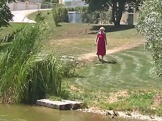 Blonde bitch spied on while pissing outdoors