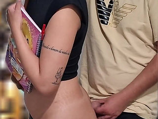 Slutty Student Gets Cumshot in Public on the Bus