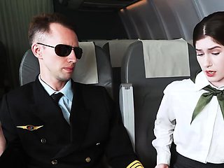 Luscious teen stewardess turned on by the pilot's big cock