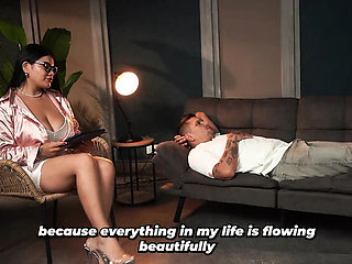 Busty psychologist gives muscular patient a special deep throat treatment
