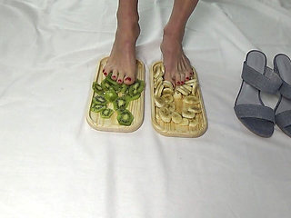 I trample the fruit with my feet. Lick My Legs