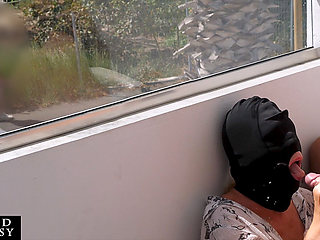 ABlowjob on Sunny Balcony Makes Him Cum in Her Mouth While Strangers Walking by, Not Knowing He Just Orgasmed All Over Her