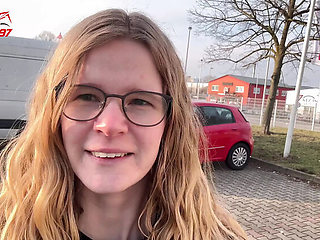 Valentine's Day Date: German Teen Blonde Swallows Cum in Car Blowjob