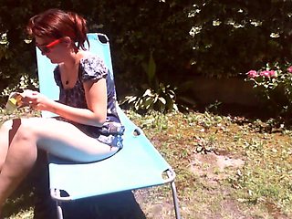 Your Beautiful Shows off Her Diaper in a Garden Full of Piss