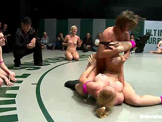 Brutal 4 Girl Tag Team Match Up Non-Scripted, Sexual Submission Wrestling Crushing Scissor Holds - Kink