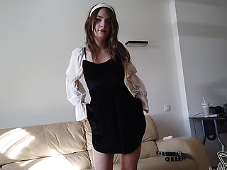 Kapri's tiny titties bounce as she fingers her wet snatch on the couch