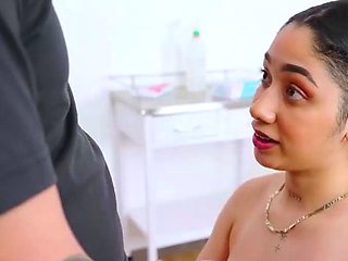 Busty black-haired gives him a muddy blowage and licks his