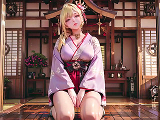 Blonde Goddess in the Japanese Corridor, Lazy Gazes, Hand on Hips, Sunlight Drenching Her Skin.