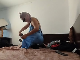 Amateur Woman Has Fun Trying on Clothes and Cutting Them.