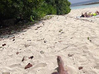 Public Pickup Stepmom and Stepdaughter on Beach - Risky Dick Flashing Cum on Face