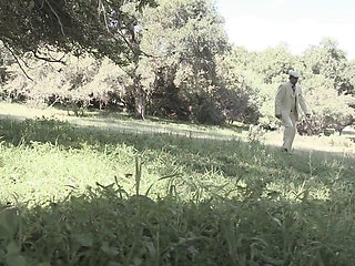 Lusty sluts are sucking and fucking two guys outdoors