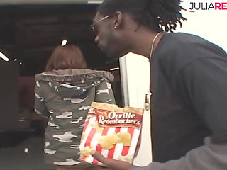 Sexy girl eats cum after getting fucked hard by two massive cocks