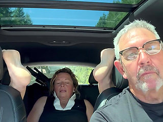 Wife Rubs Out Multiple Orgasms, Road Trip, Back Seat, Teasing Her Man