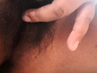 Chubby girl touching her hairy pussy