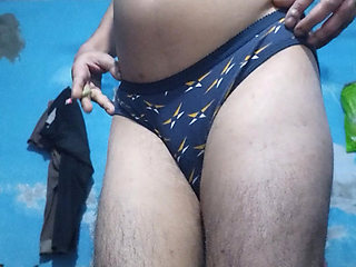 Horny Indian Femboy Wearing His Step Sister's Bra and Panties