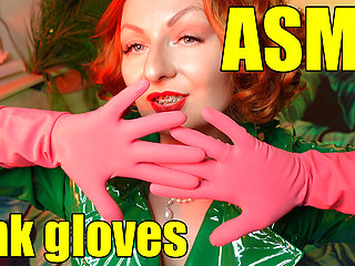 Pretty pin up model Arya and pink latex household gloves