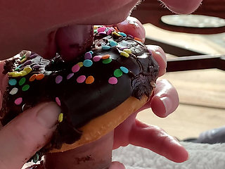 Eating Black chocolate Cock cum covered donut & sprinkles