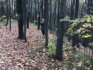 Blonde in the Forest Fucks Standing up with a Stranger on Camera