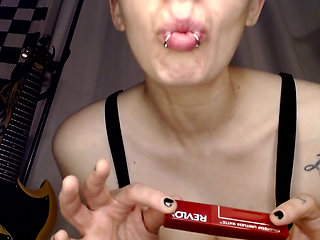Thick Red Lipstick Application