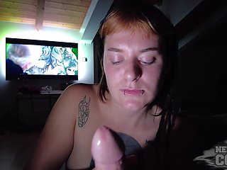 Tattooed Babe Masturbates & Blows