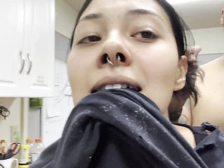 fucking her hard in doggy when she's cooking in the kitchen