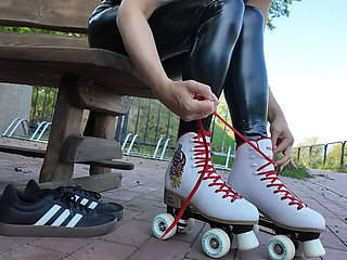 Amateur MILF Patrycia 69 Roller Skating in Latex Gets Fucked Hard by Stranger in Public Park