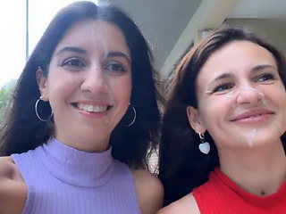 Slutty Neighbors Ask for Cum on Their Cute Faces for Public Cumwalk