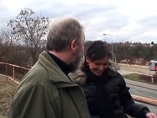 Elis Diamonds Small Natural Tits Perk Up in Chilly Park as Old Man Devours Her Blowjob Finish and Sw