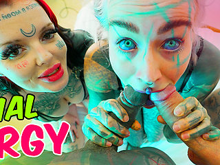 POV ANAL Addicted TATTOO girls wrecked in Foursome - Facials ATM