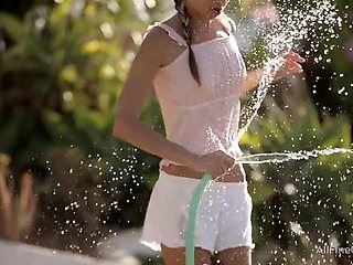 Petite Blonde Teen Masturbates Outdoors