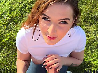 POV video of natural tits Suzie Sparklez riding a dick in nature