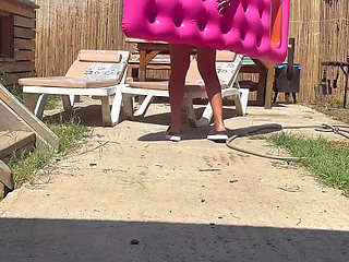 Poolside Thong Tease - Wet Ass & Fun on the Float