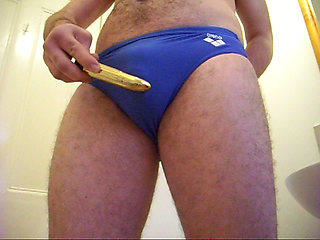 Blue arena speedo cum