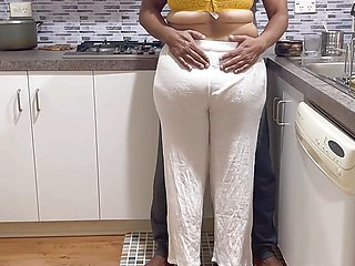 Big Booty Desi Woman Pleasured by Friend's Husband in Kitchen - Loud Kissing and Moaning