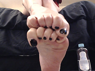 Closeup thick oiled wrinkled soles