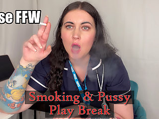 Stressed Nurse Takes a Smoke Break, Flashes Tits & Plays with Pussy