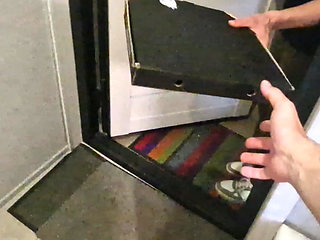 The pizza delivery guy sucked the customer's cock at the doorstep, which was a bonus for eating the cum for being late.