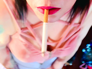 A Cute Goth, Tina Snua Smoking A Cigarette In Close Up With Lots OF Dangling - OMI OME Drifting