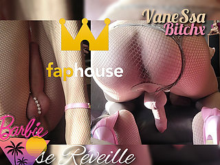 Live Cam4 Barbie in Fishnet Tights, Butterfly Thong and High Stiletto Heels, Wakes up