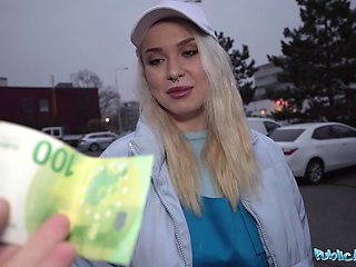 Playful delivery gal doesn't mind getting fucked by a public agent for money
