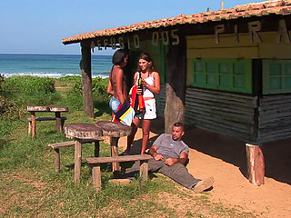 Two young sluts licking pussy are found and ass fucked by a man