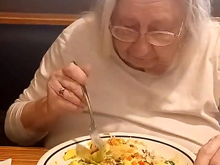 Stepmom and I eating breakfast