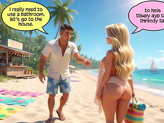 Married Blonde's Beach Tease Becomes Wild House Game with Husband and Young Men (ai Generated)