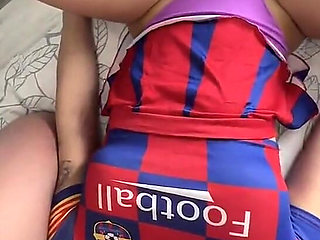 Hot Cheerleader with a Big Ass Fucks Two Cocks