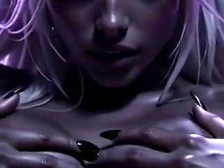Black Gothic Dark Elf - Pale Hair Beauty Squeezing & Posing Explicitly