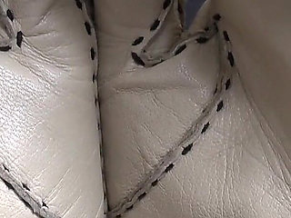 Beige Leather Gloves with a Strong Leather Scent on Your Face, Lady Victoria Valente