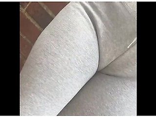Public Pee Desperation In Tight Grey Pants Stuck Down Alleyway