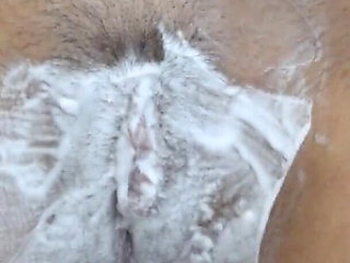 Shaving a Hairy Cunt with Watermelon Shaving Foam!